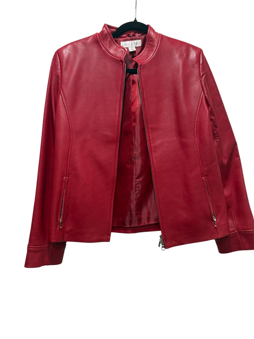 Casual Corner Women's Red Leather Zip-Front Jacket, size M